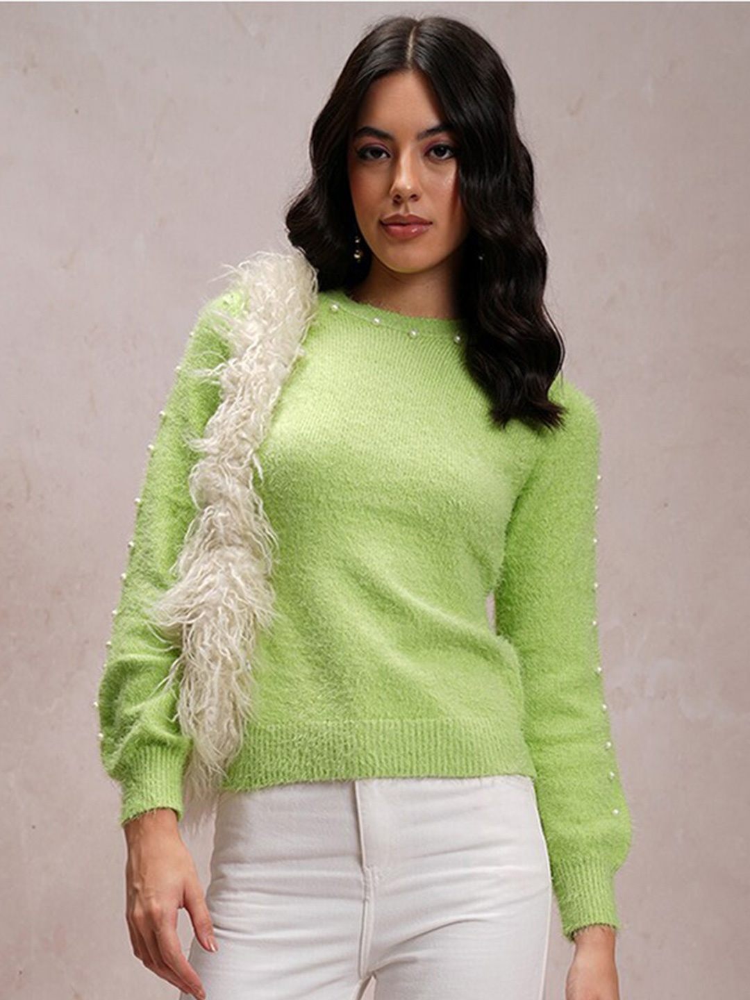 

Tokyo Talkies Green Self Design Acrylic Pullover