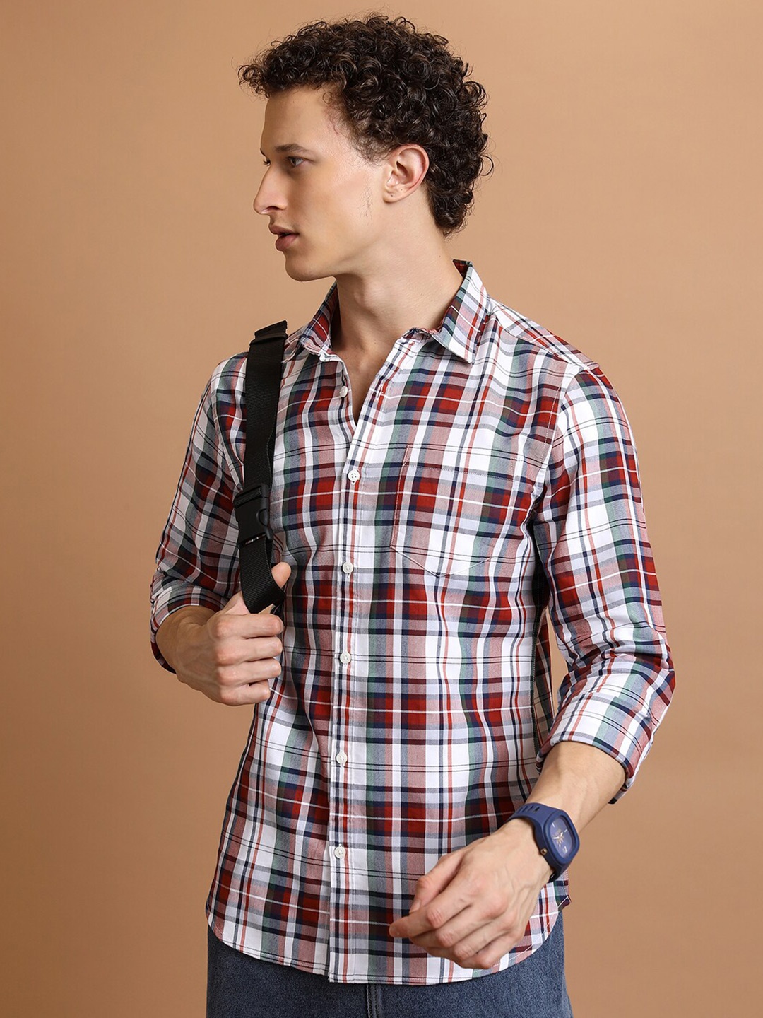 

HIGHLANDER Slim Fit Checked Casual Shirt, White