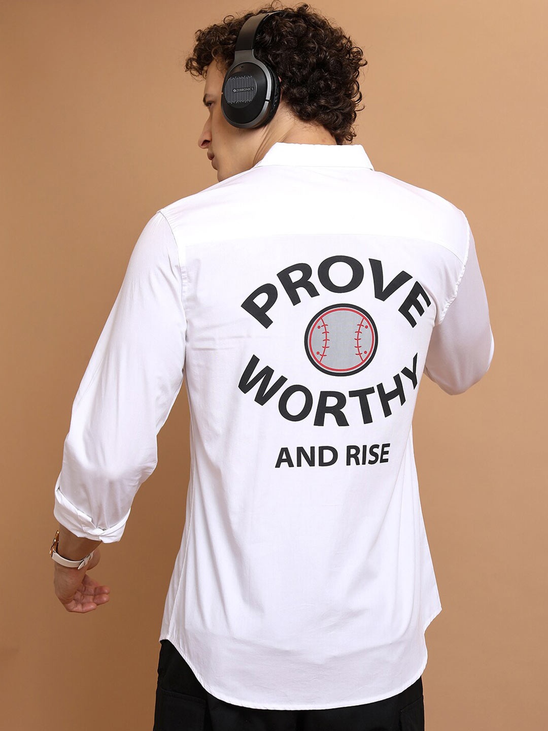 

KETCH Slim Fit Typography Printed Cotton Casual Shirt, White