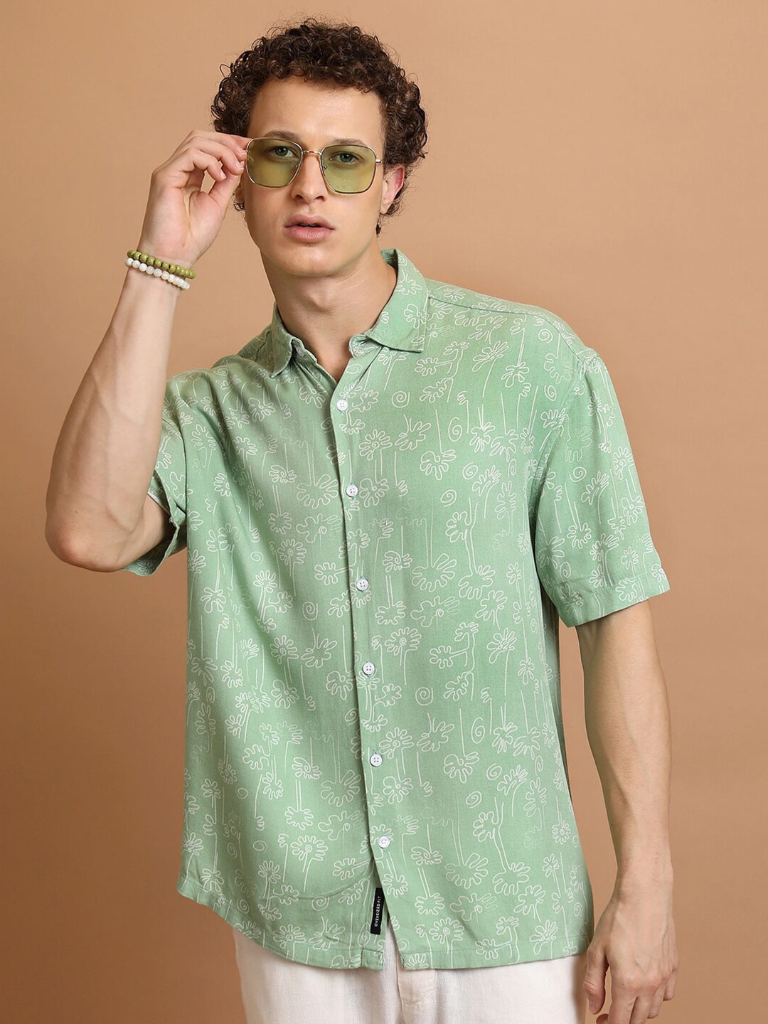 

KETCH Oversized Floral Printed Casual Shirt, Green