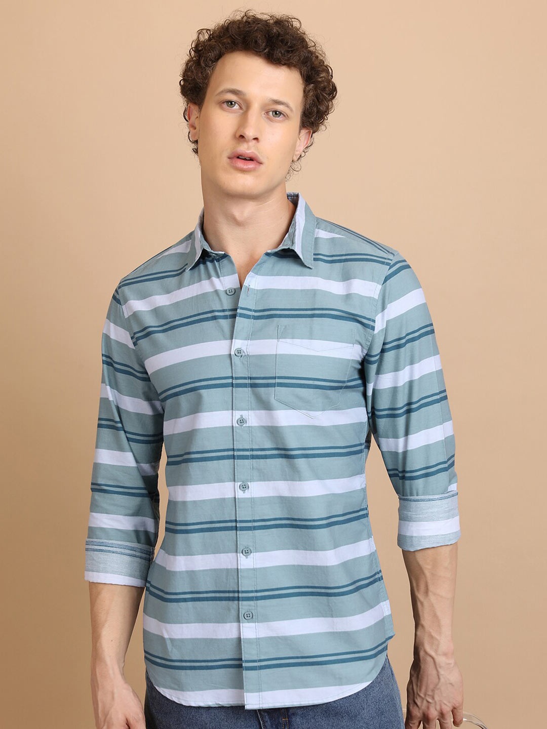 

KETCH Slim Fit Striped Cotton Casual Shirt, Sea green