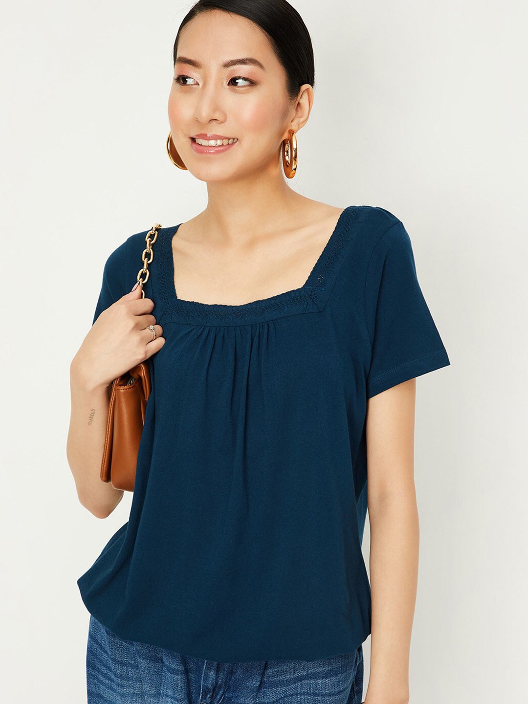 

max Square Neck Cotton Top, Teal