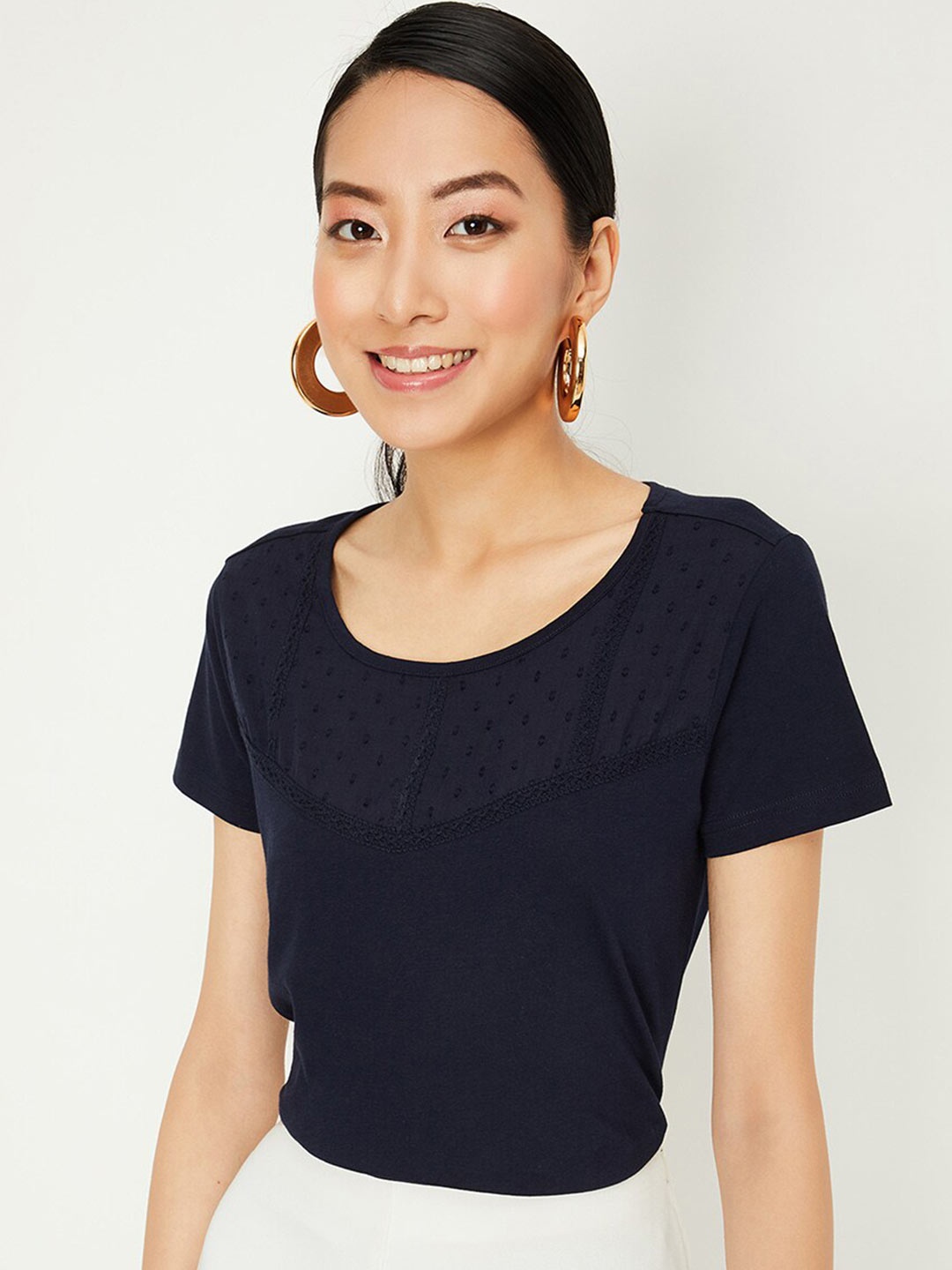 

max Self Design Pure Cotton Top, Navy blue