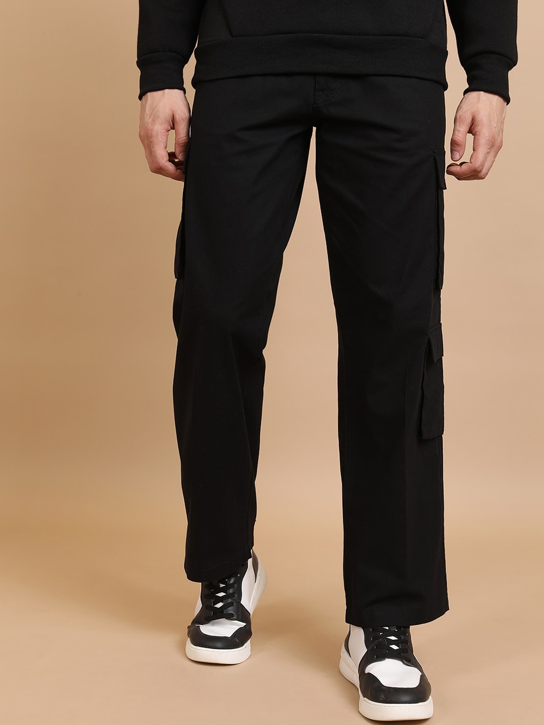 

HIGHLANDER Men Regular Fit High Rise Cotton Cargos, Black