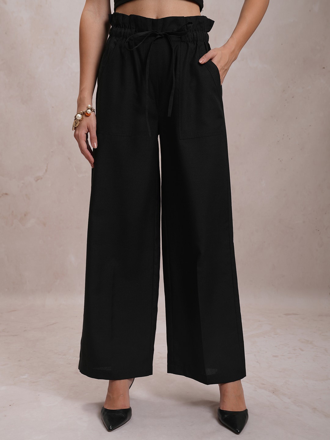 

Tokyo Talkies Women Black Flared Flared Trousers
