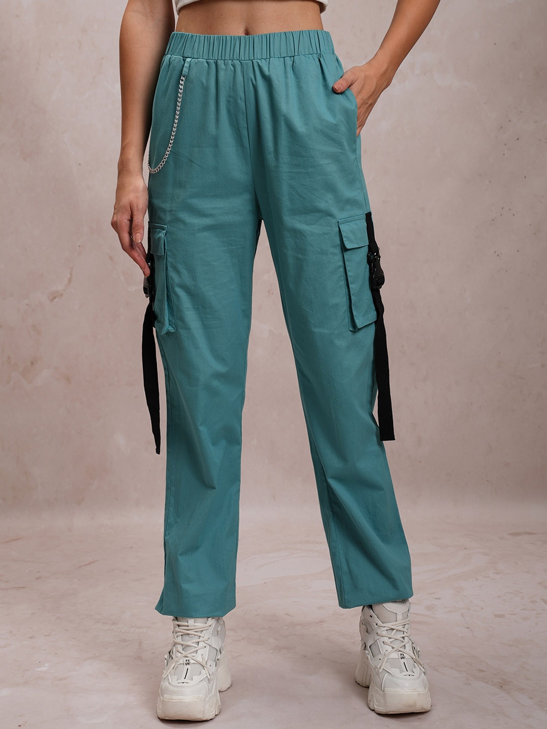 

Tokyo Talkies Women Sea Green Regular Fit Cotton Cargos