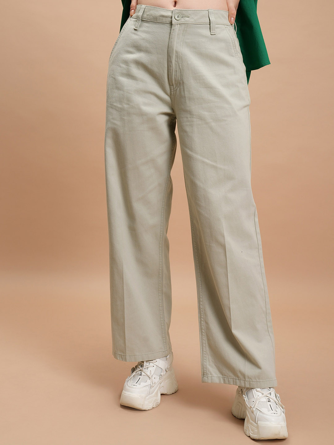 

Tokyo Talkies Women Grey Flared Cotton Parallel Trousers