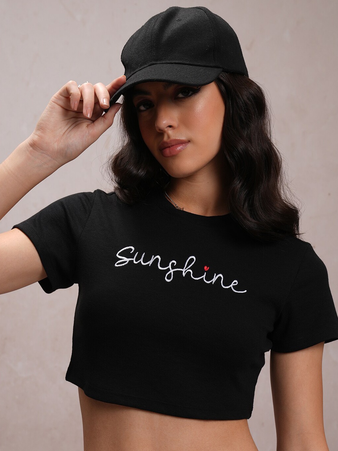 

Tokyo Talkies Black Typography Printed Crop T-Shirt