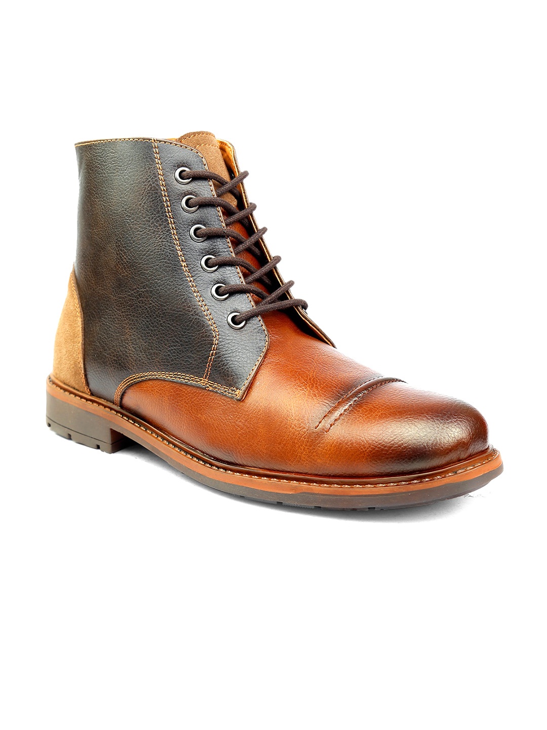 

The Roadster Lifestyle Co. Men Tan Brown & Black Mid Top Colorblocked Regular Boots