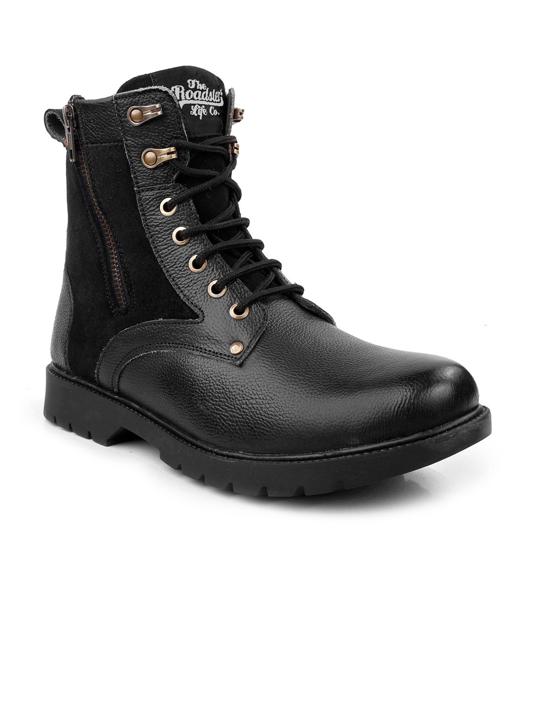 

The Roadster Lifestyle Co. Men Black Mid Top Leather Regular Boots