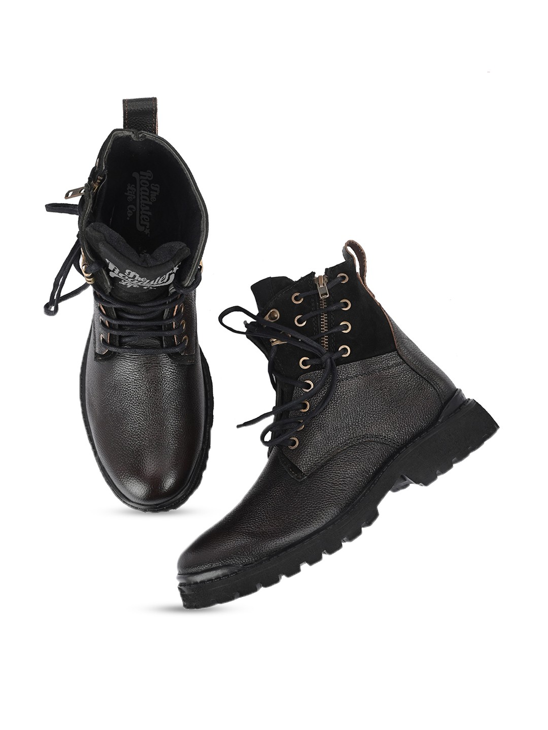 

The Roadster Lifestyle Co. Men Black Mid Top Leather Regular Boots