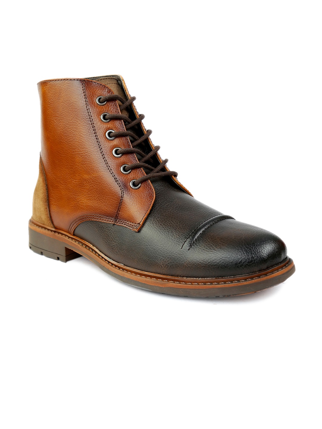 

The Roadster Lifestyle Co. Men Brown & Black Mid Top Colourblocked Regular Boots