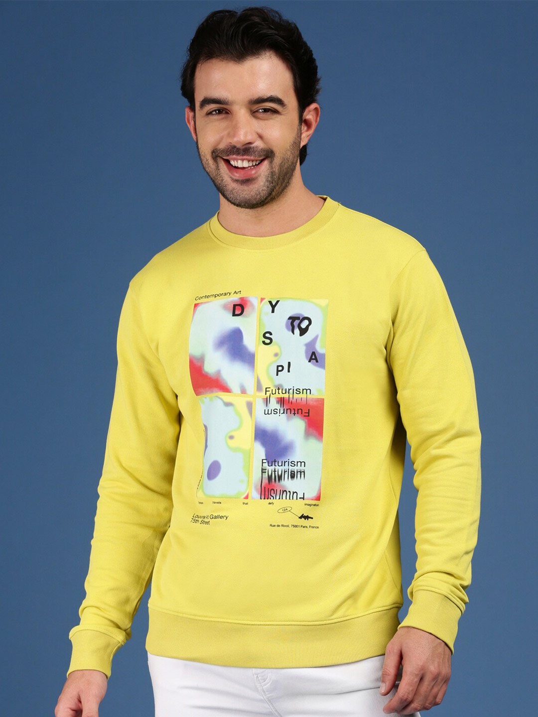 

Mast & Harbour Graphic Printed Pure Cotton Sweatshirt, Yellow