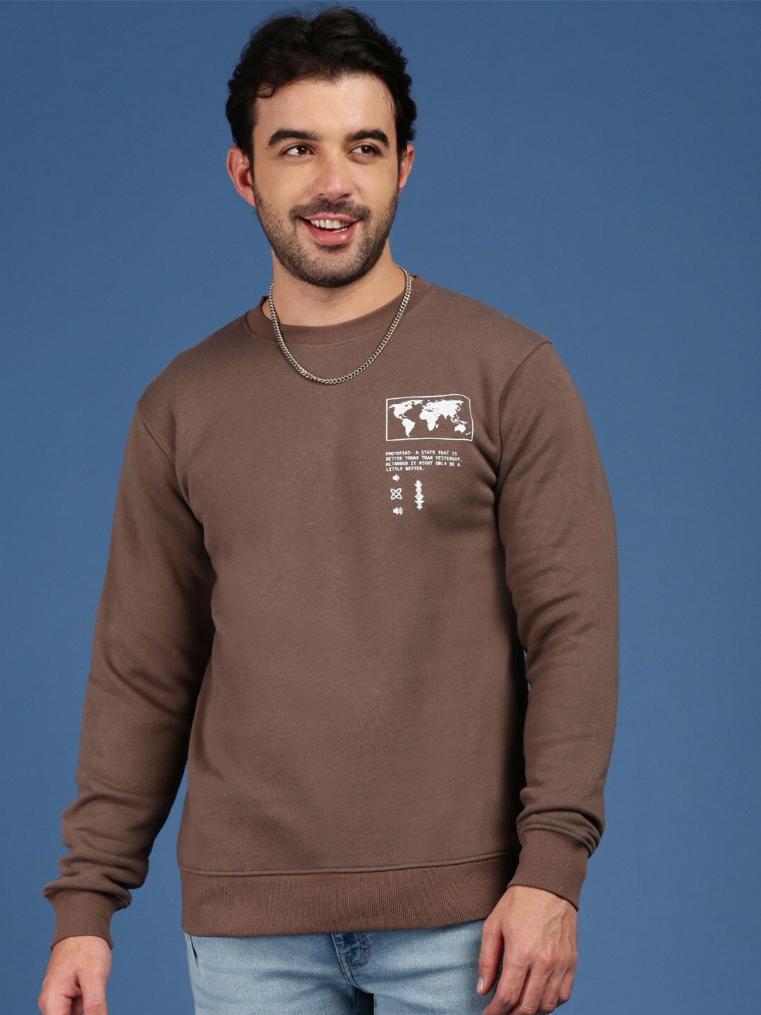 

Mast & Harbour Brown Graphic Printed Pure Cotton Sweatshirt