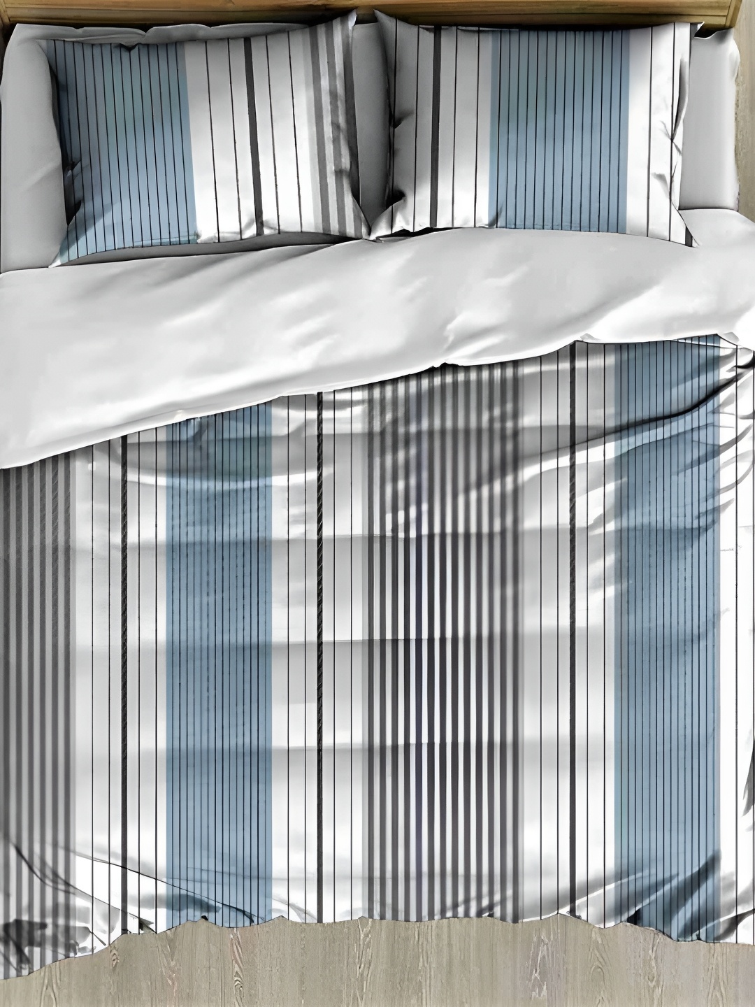 

Bedbathandbliss Blue & White Striped 300 TC Cotton King Bedsheet with 2 Pillow Covers