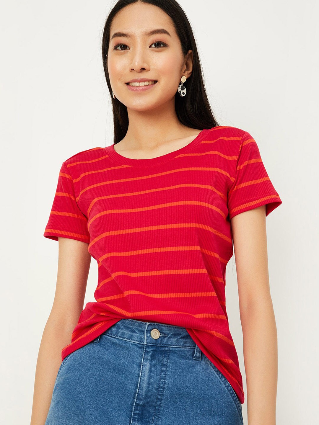 

max Horizontal Striped Cotton T-shirt, Red