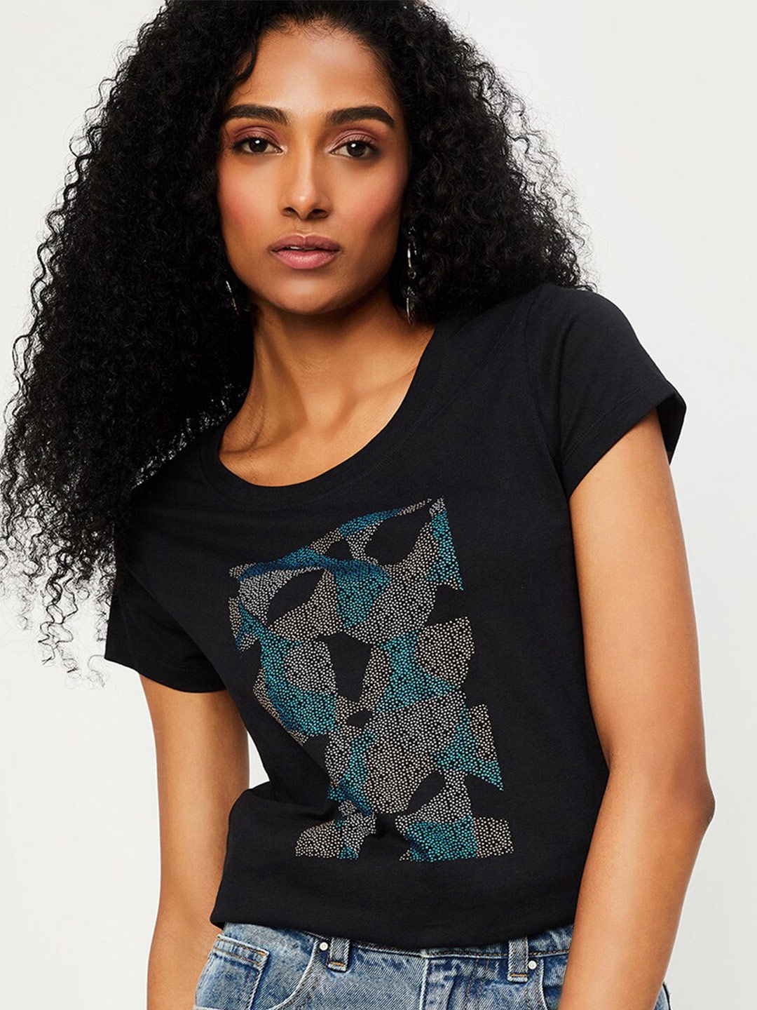 

max Graphic Printed Pure Cotton T-shirt, Black