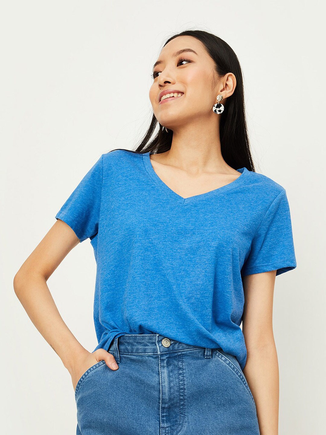 

max V-Neck Cotton T-shirt, Blue