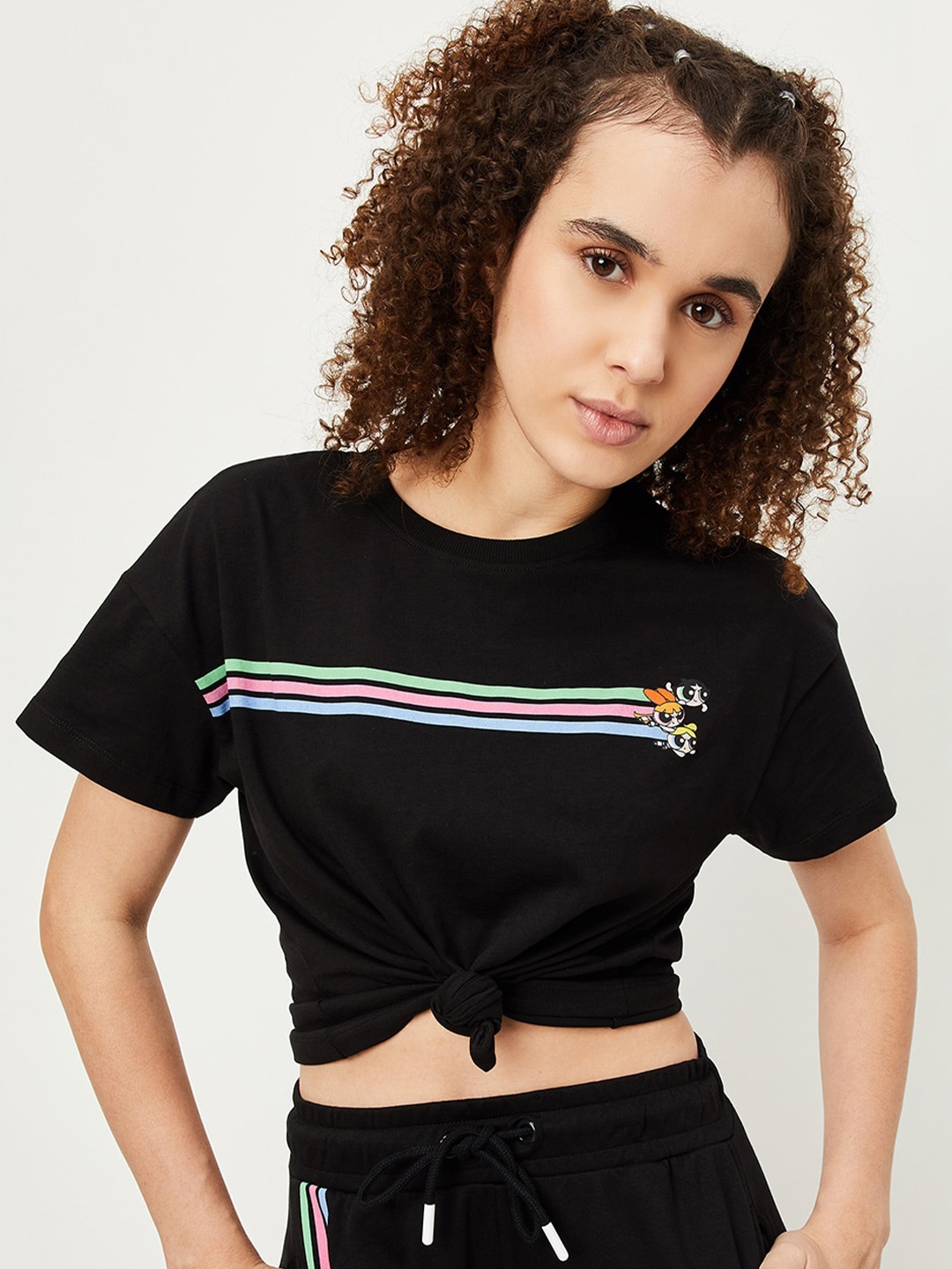 

max Striped Pure Cotton Crop T-shirt, Black