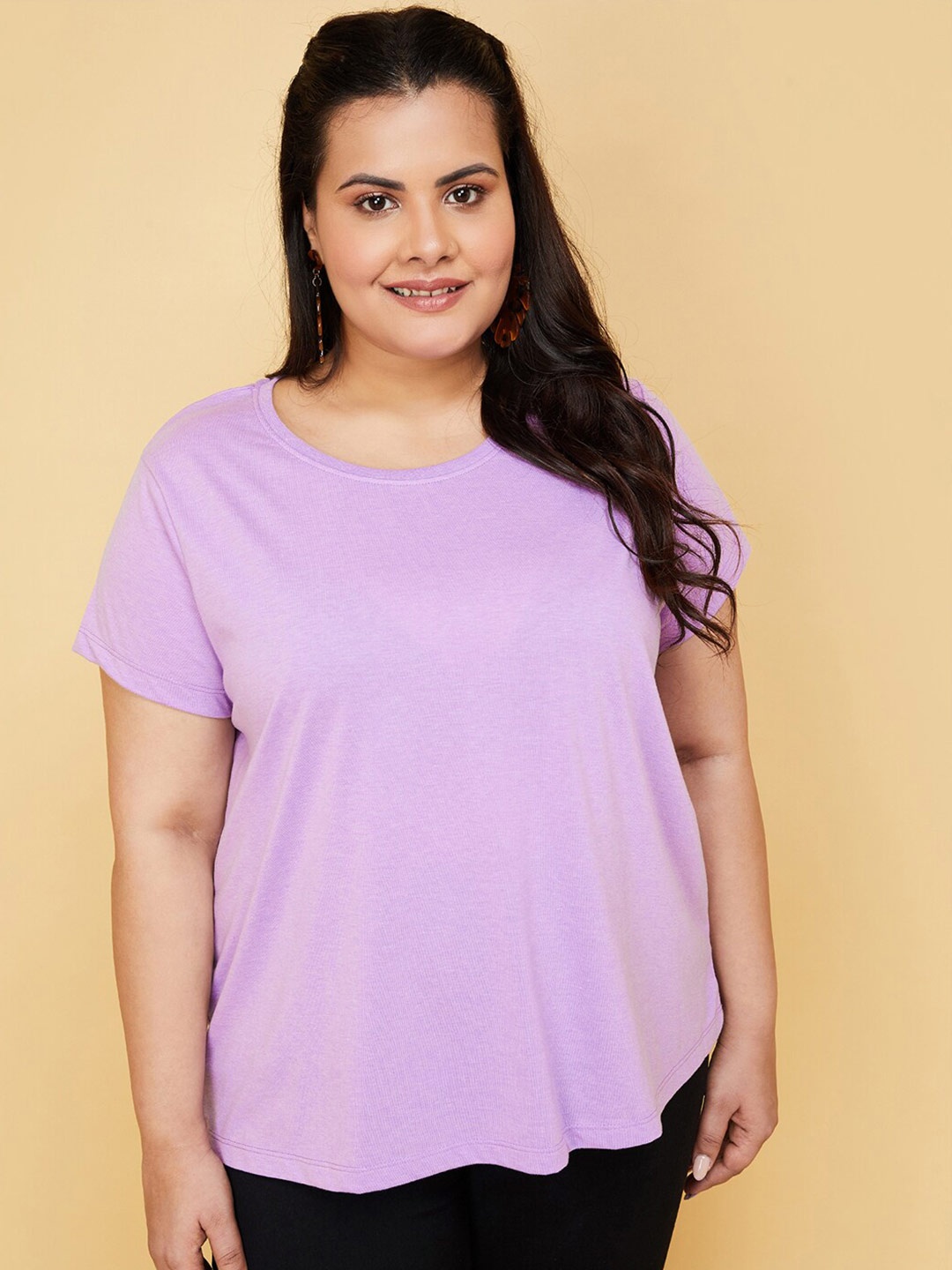 

max Round Neck Cotton T-shirt, Purple