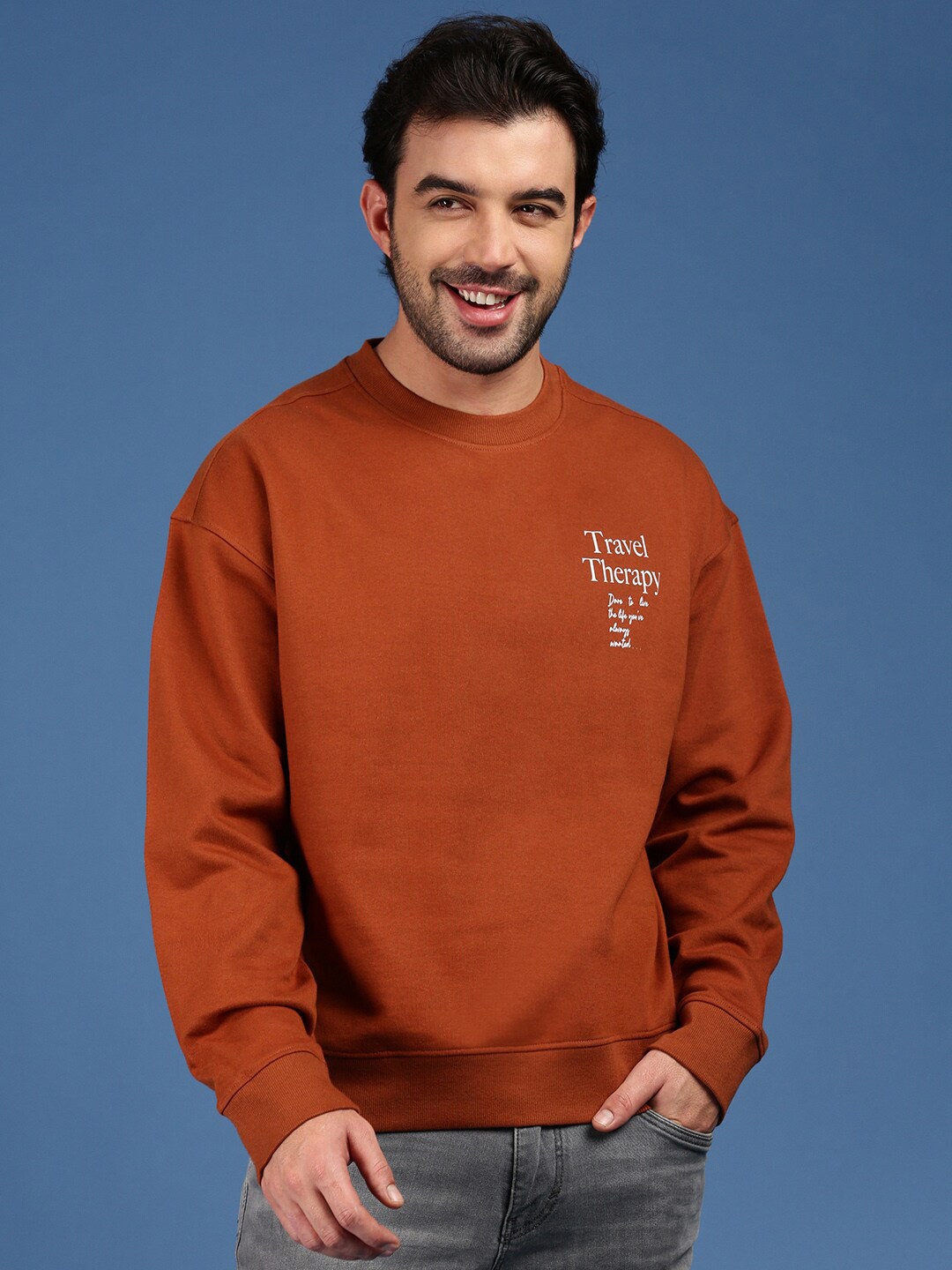 

Mast & Harbour Rust Typography Printed Drop Shoulder Sleeves Sweatshirt