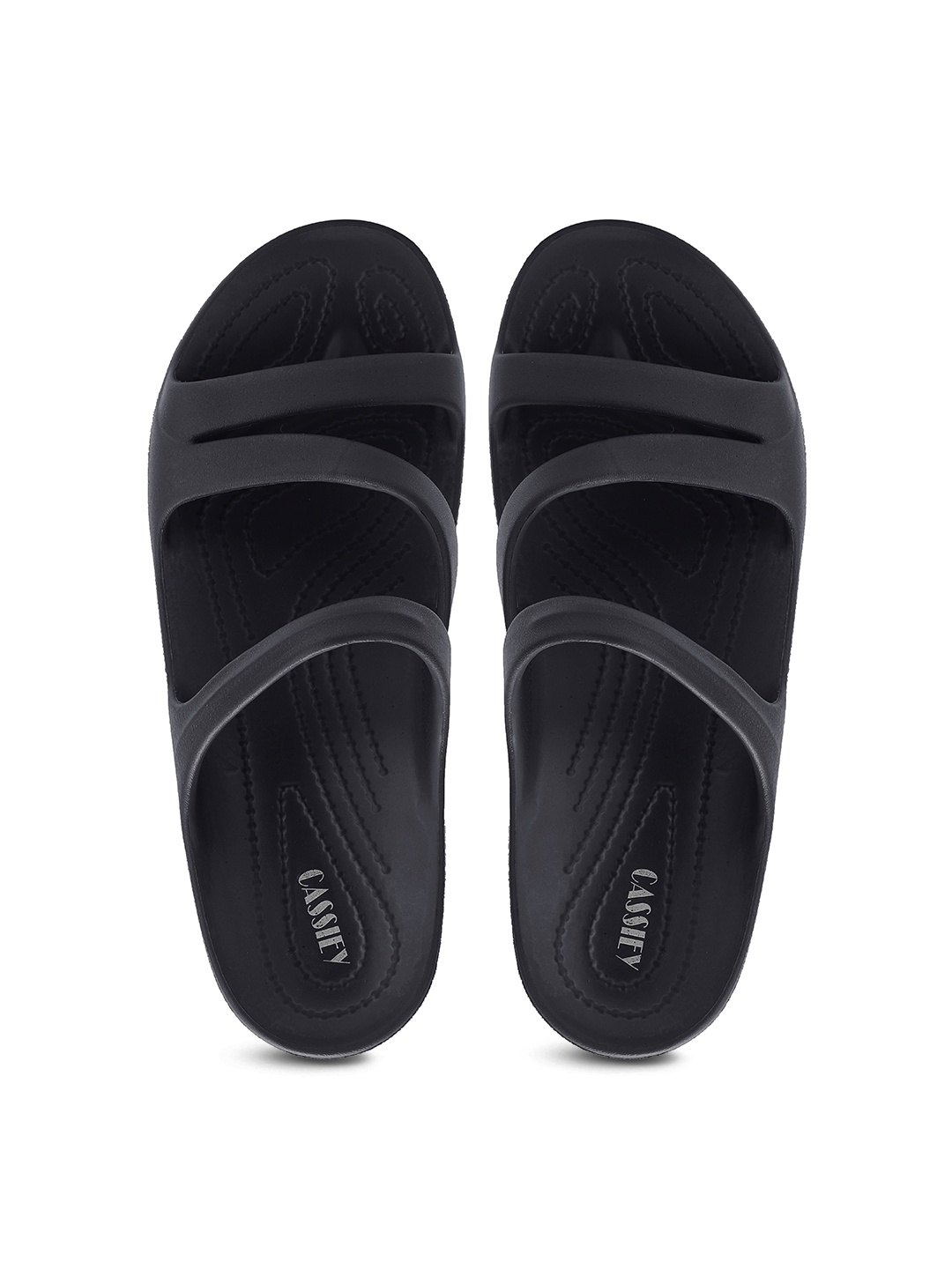 

CASSIEY Women Classic Retro Rezort Rubber Sliders, Black