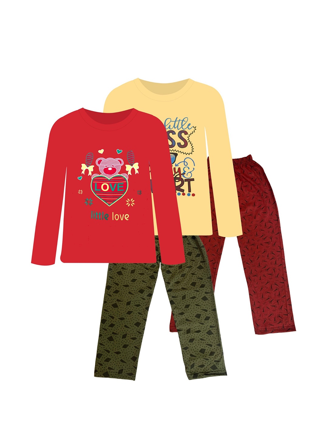 

CoolTees4U Girls Pack Of 2 Printed T-shirt with Pyjamas, Red