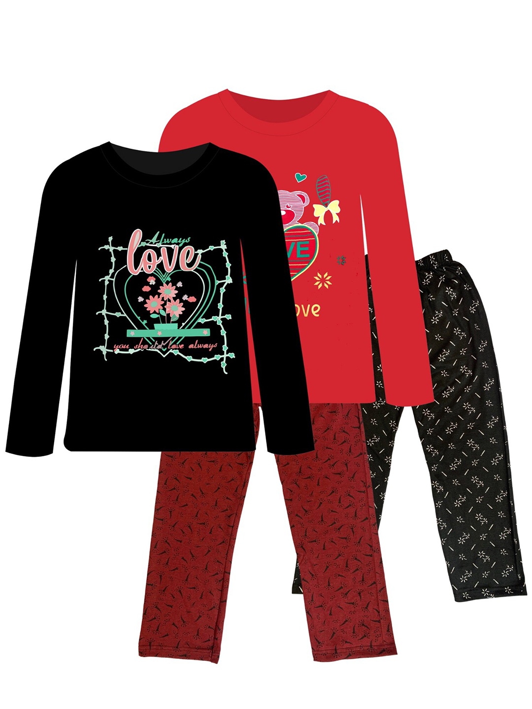 

CoolTees4U Girls Pack Of 2 Printed T-shirt with Pyjamas, Red
