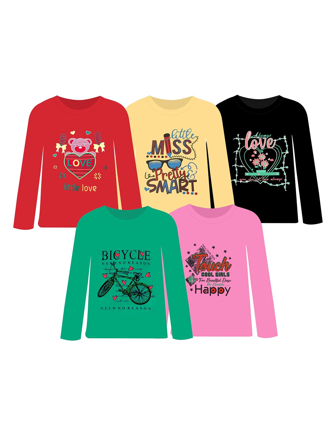 

CoolTees4U Girls Pack Of 5 Graphic Printed T-Shirt, Yellow