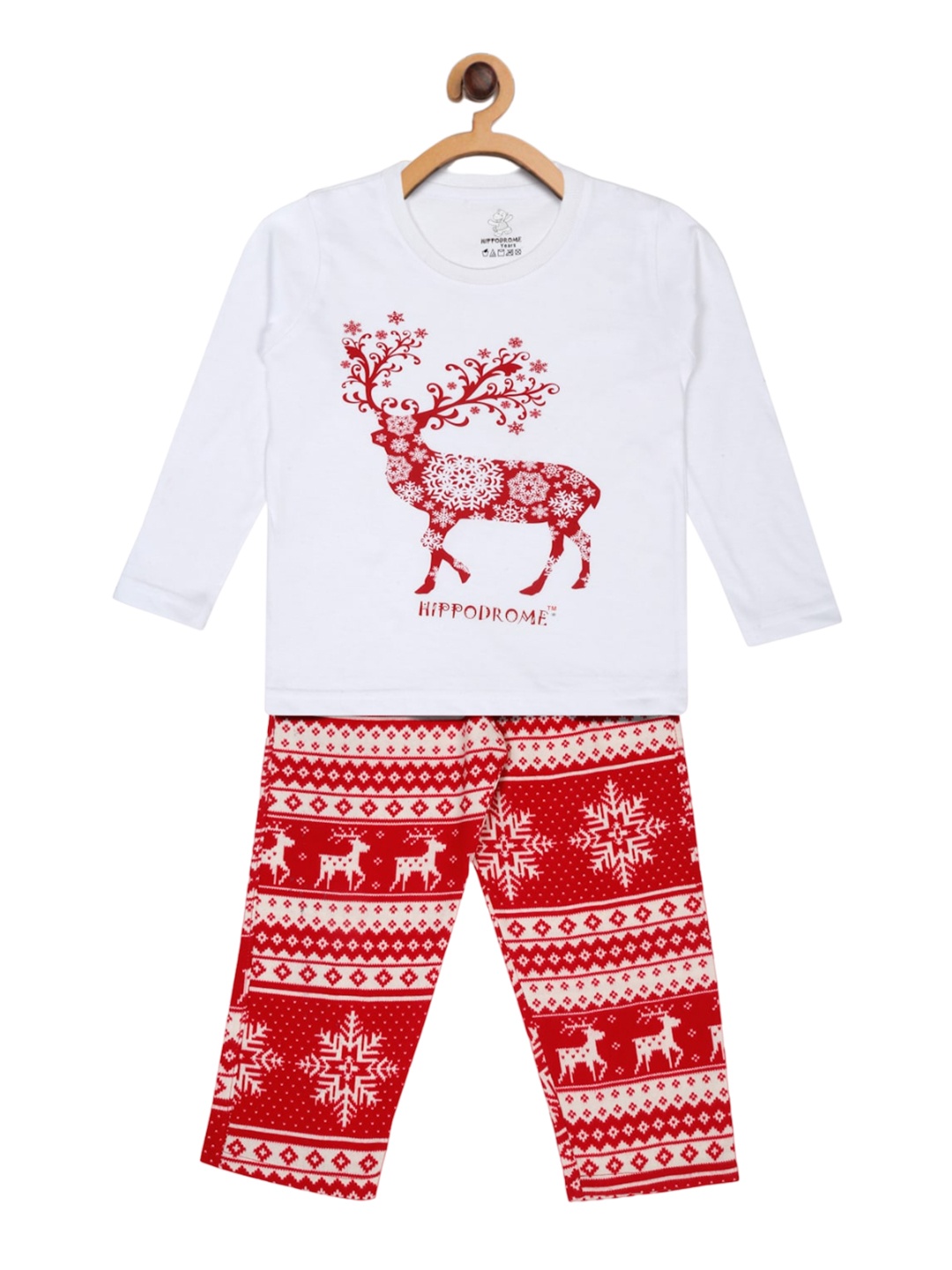 

Hippodrome Kids Christmas Reindeer Printed Pure Cotton T-Shirt & Lounge Pant, Red