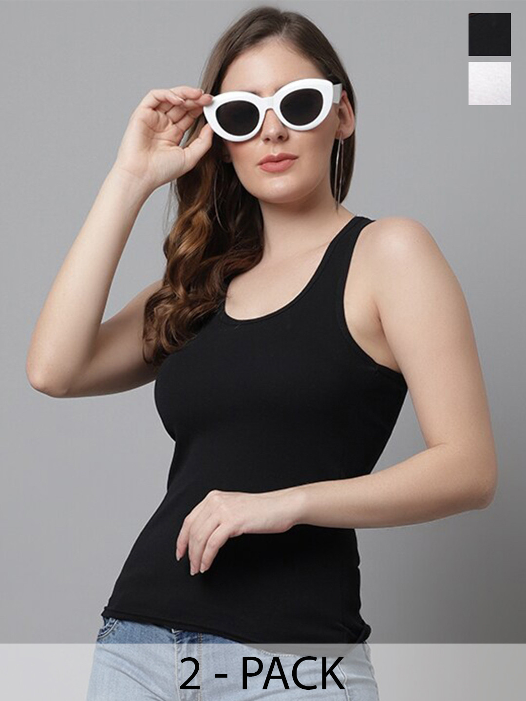 

KEX Pack Of 2 Cotton Sleeveless Tank Top, Black