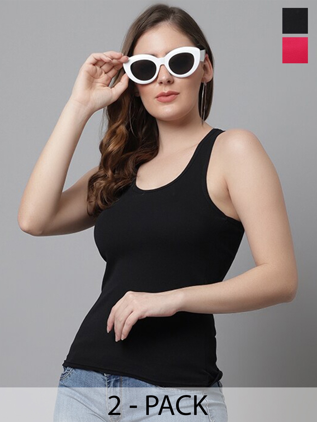 

KEX Pack Of 2 Cotton Sleeveless Tank Top, Black