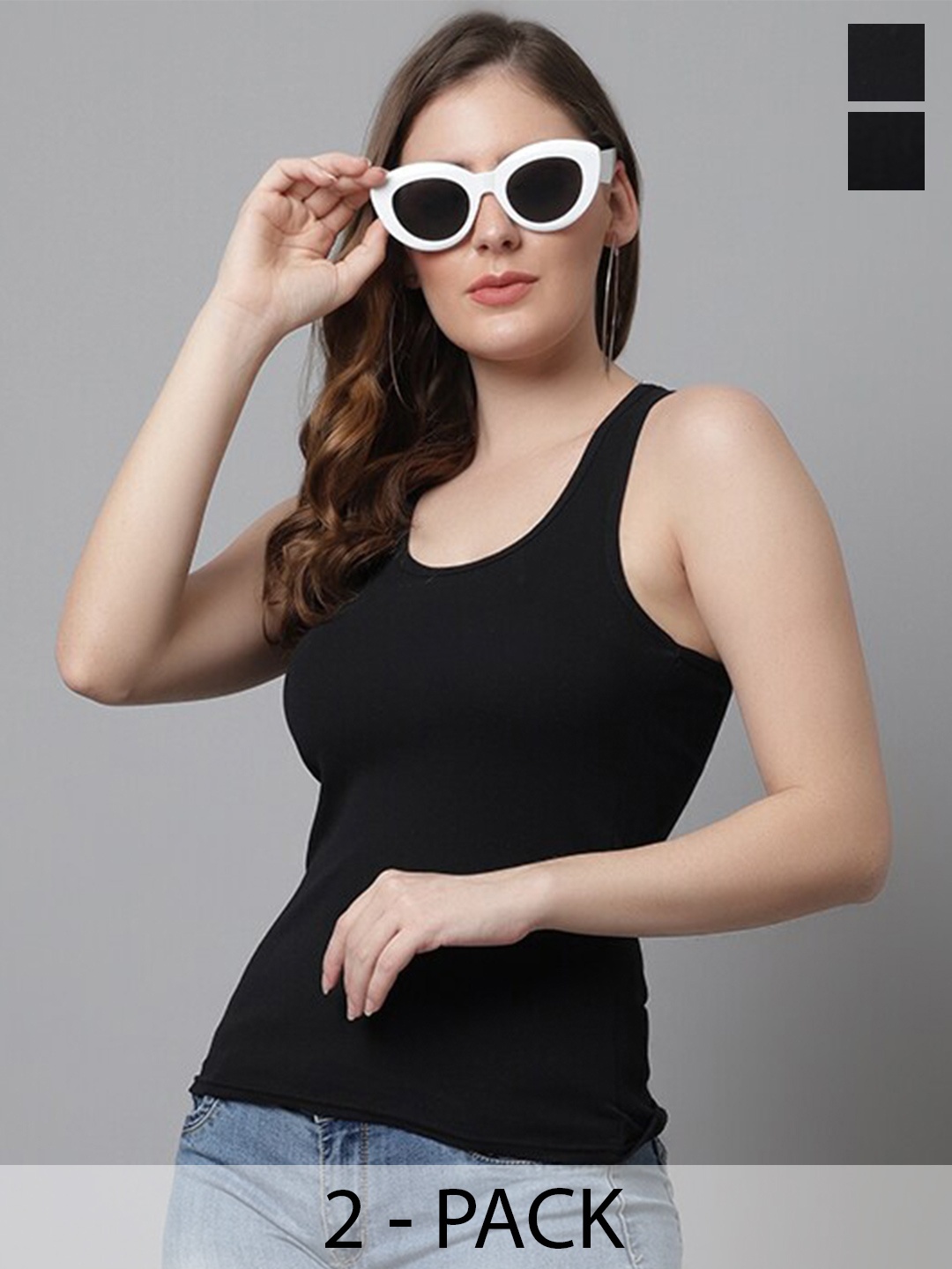 

KEX Pack Of 3 Shoulder Strap Cotton Tank Tops, Black