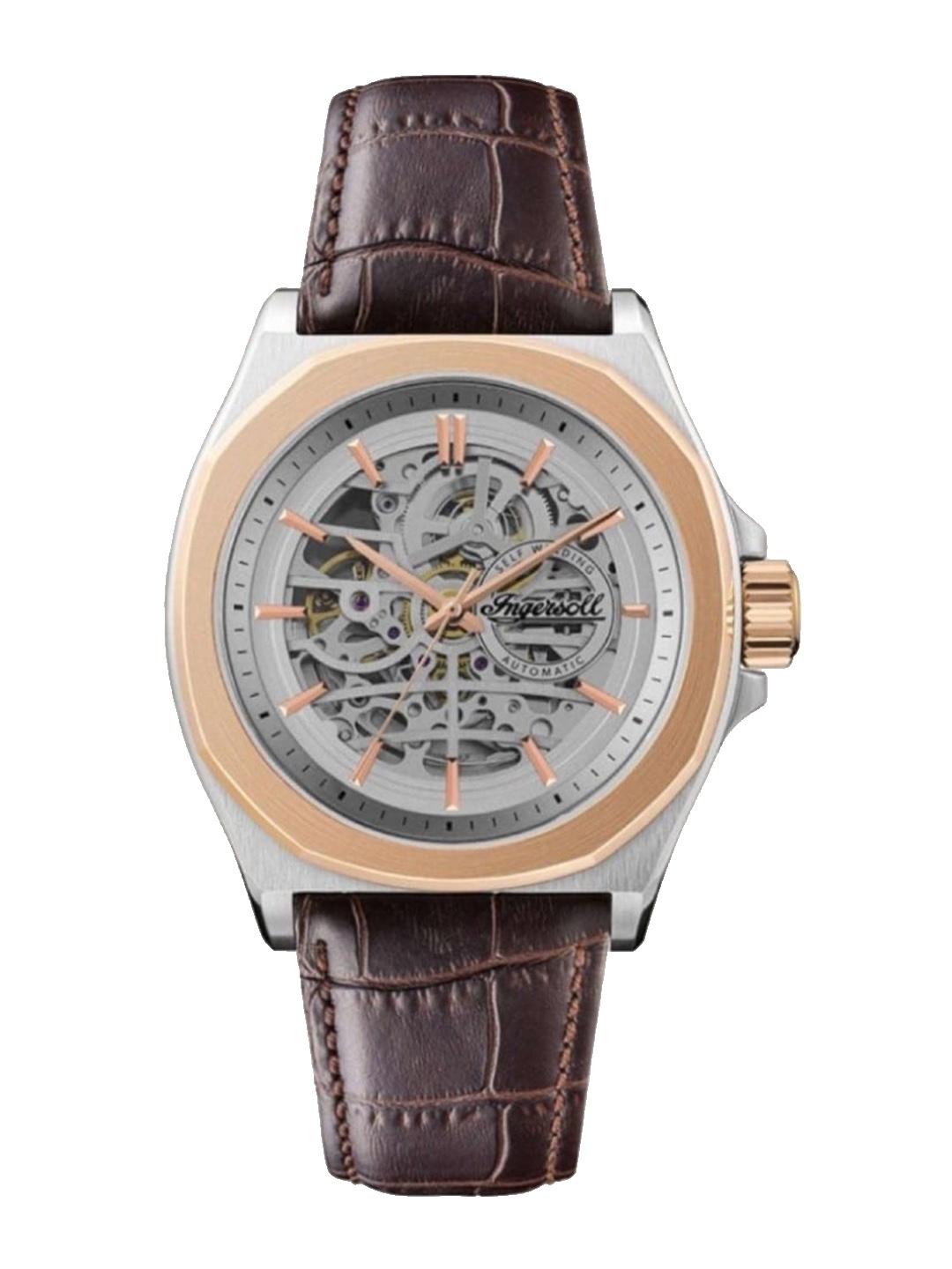 

Ingersoll Men Skeleton Dial & Leather Analogue Automatic Motion Powered Watch I09301B, Silver