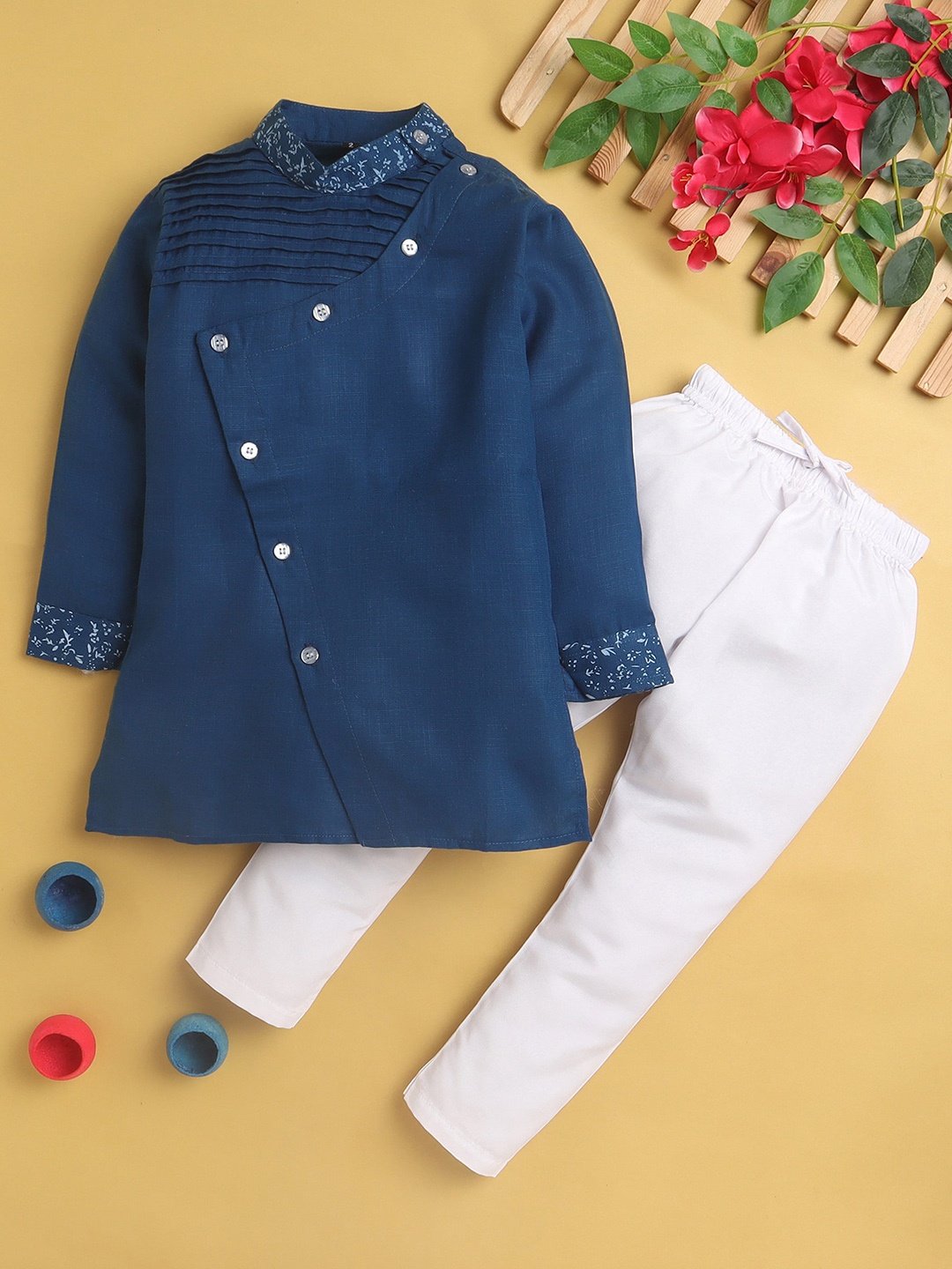 

Jeetethnics Boys Mandarin Collar Kurta With Trousers, Navy blue
