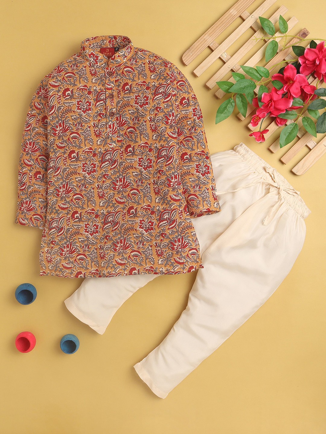 

Jeetethnics Boys Yellow Ethnic Motifs Printed Regular Kurta With Pyjamas