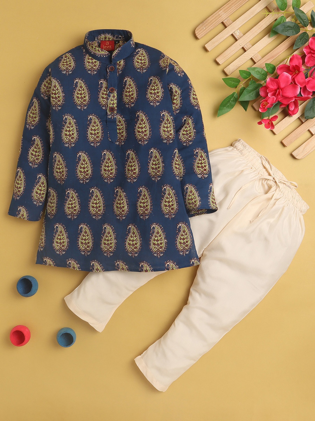 

Jeetethnics Boys Ethnic Motifs Printed Kurta With Trousers, Blue