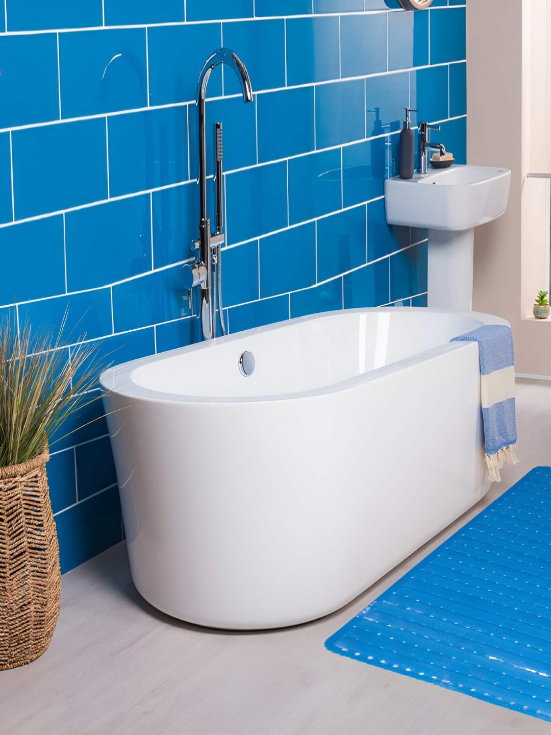 

CASA-NEST Blue Textured Anti Slip 110 GSM Bath Rugs