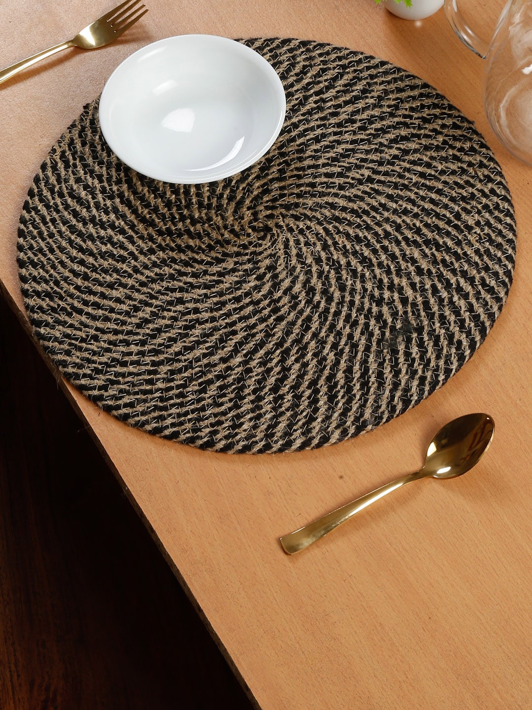 

HOSTA HOMES Black & Beige Self-Design Reversible Table Placemats