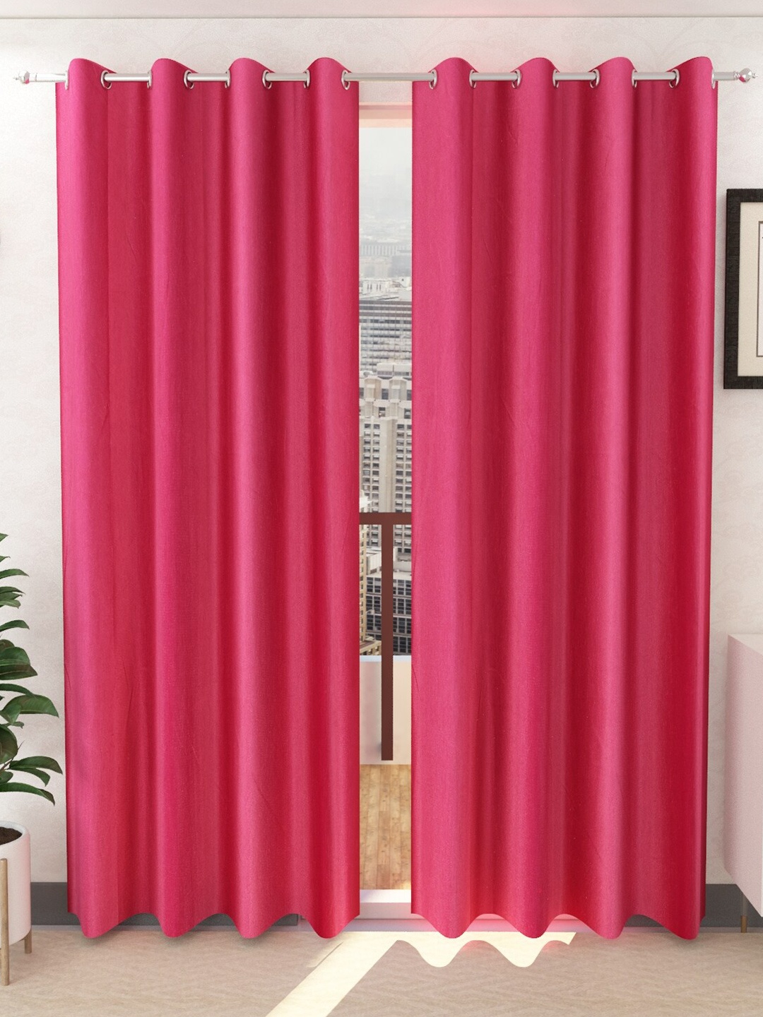 

Panipat Textile Hub Pink 2 Pieces Window Curtains