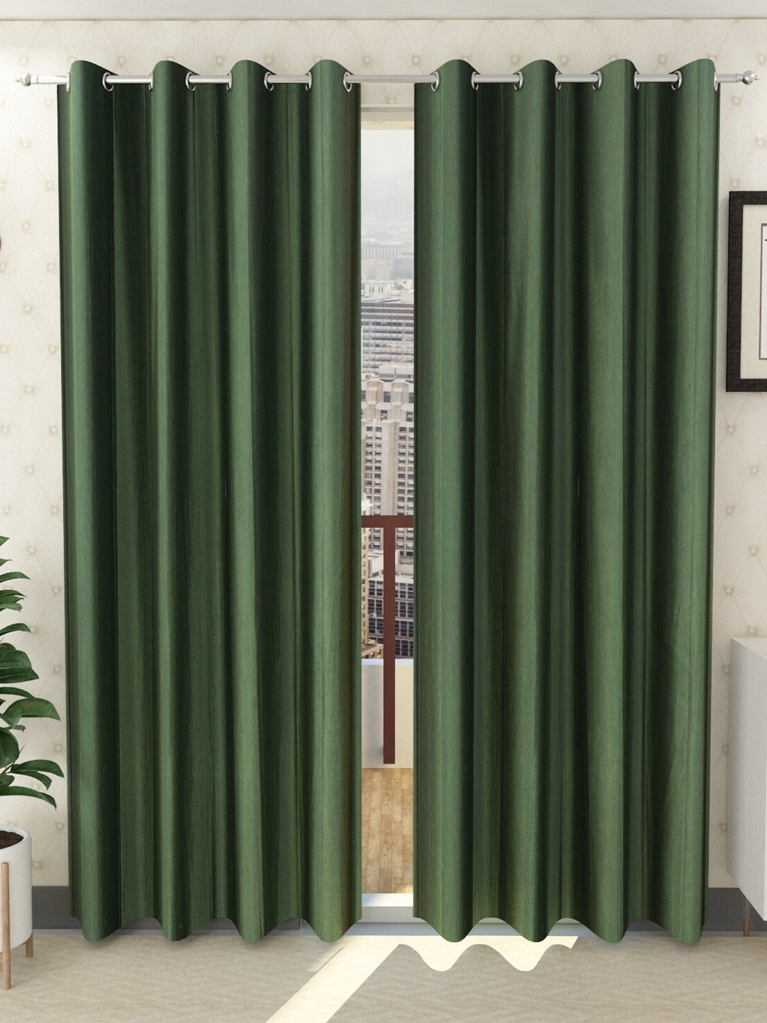 

Panipat Textile Hub Green 2 Pieces Window Curtains
