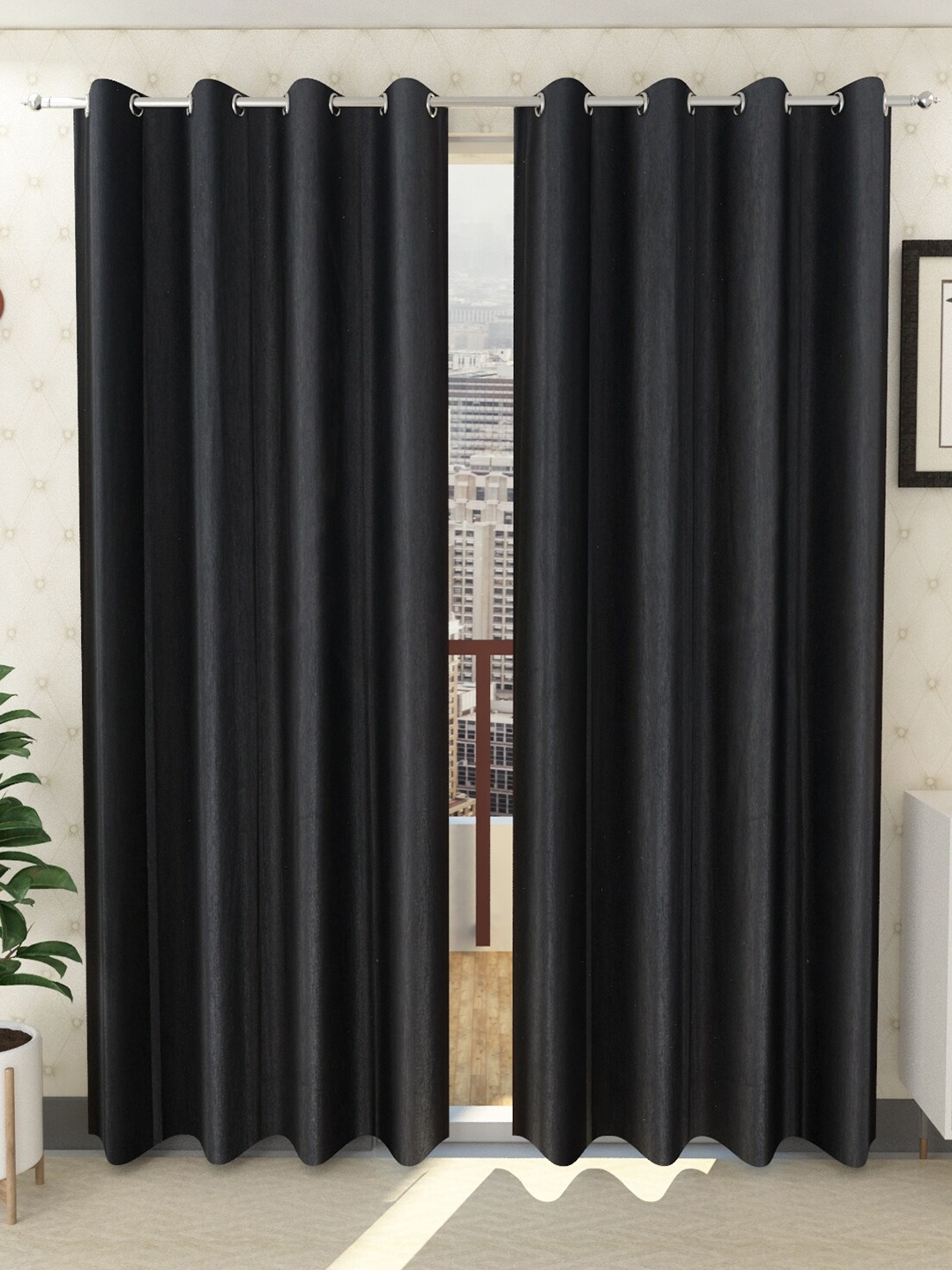 

Panipat Textile Hub Black 2 Pieces Window Curtains