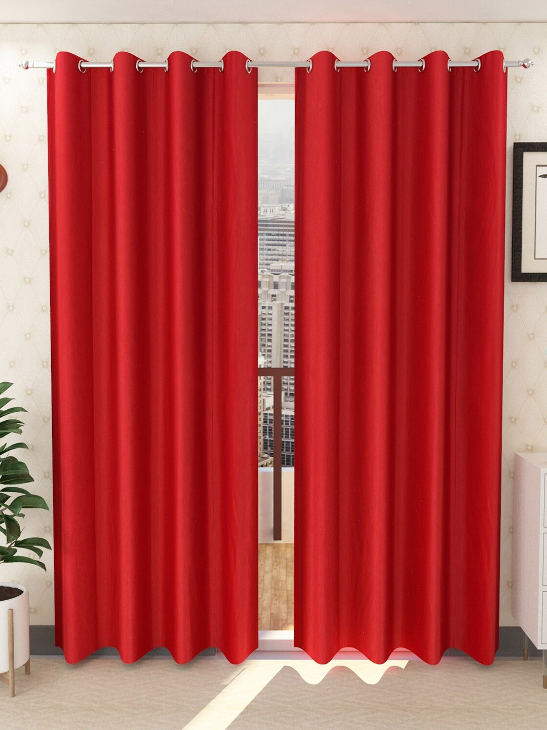 

Panipat Textile Hub Red 2 Pieces Window Curtains