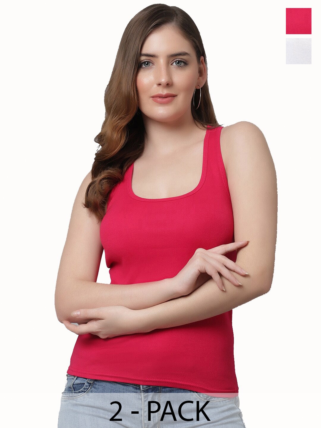 

KEX Pack Of 2 Cotton Sleeveless Tank Top, Pink