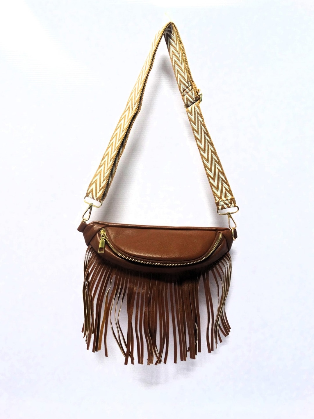 

CHRONICLE Swagger Sling Bag with Fringed, Tan