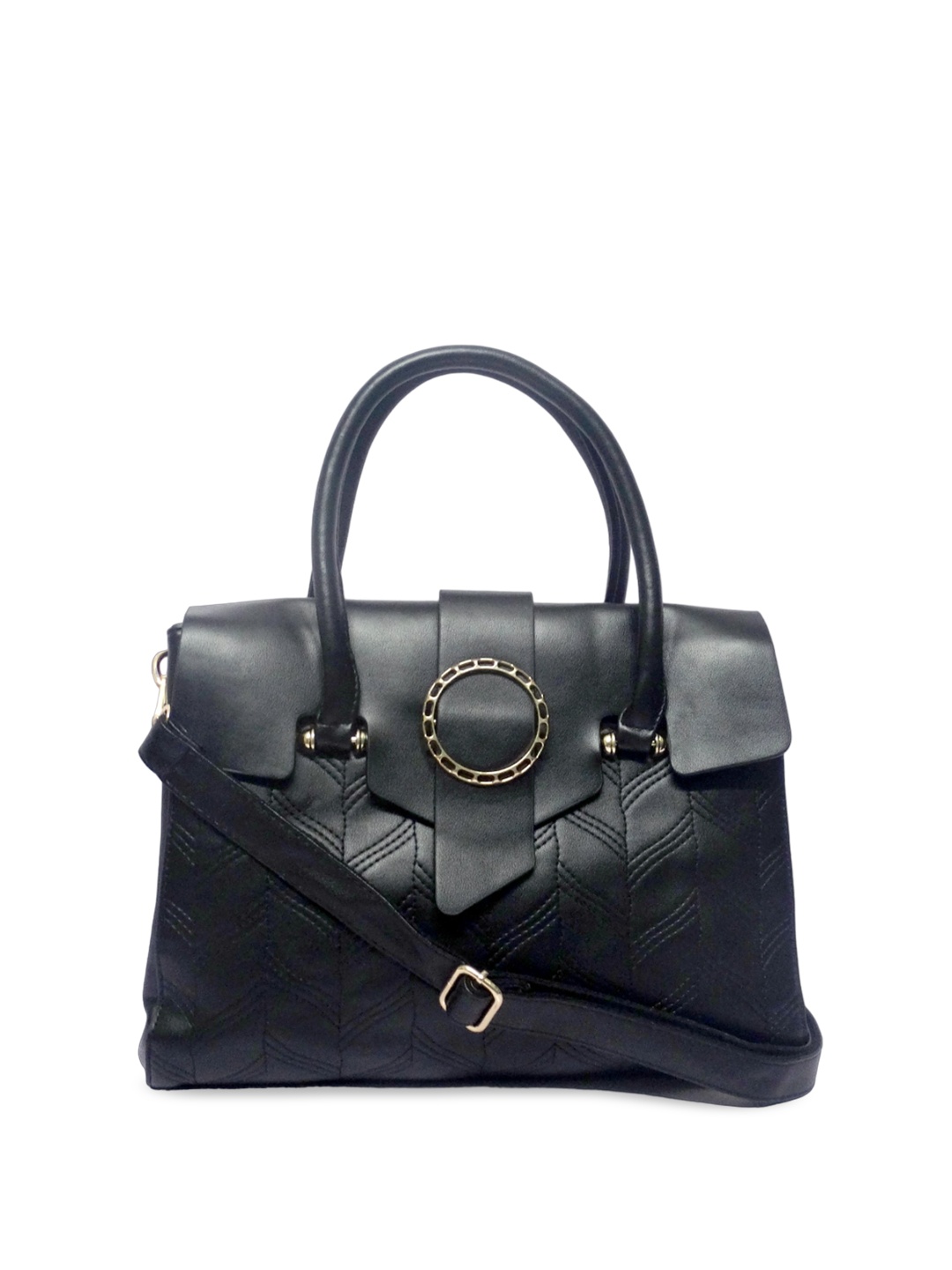 

CHRONICLE Structured Buckle Detail Handheld Bag, Black