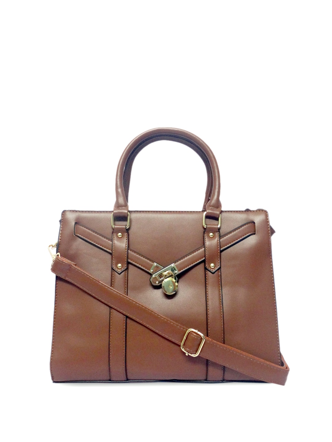 

CHRONICLE Structured Buckle Detail Handheld Bag, Tan