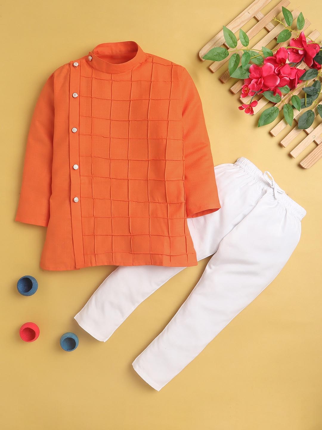 

Jeetethnics Boys Self Design Regular Kurta With Pyjamas, Orange