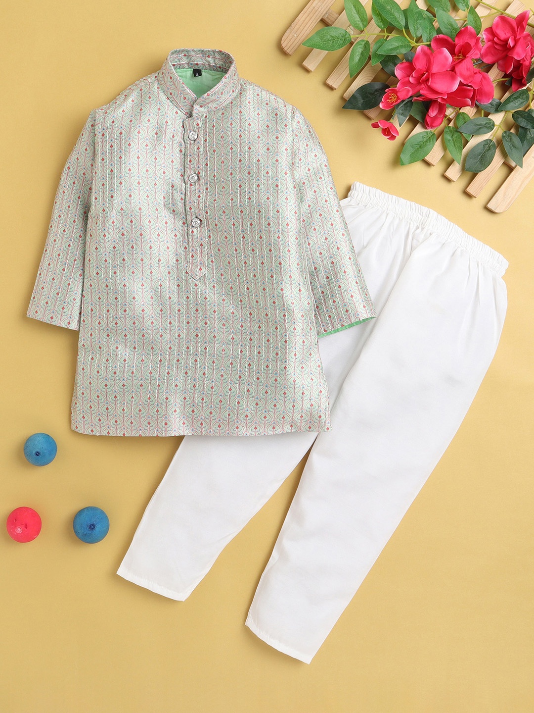 

Jeetethnics Boys Ethnic Motifs Printed Kurta Sets, Green