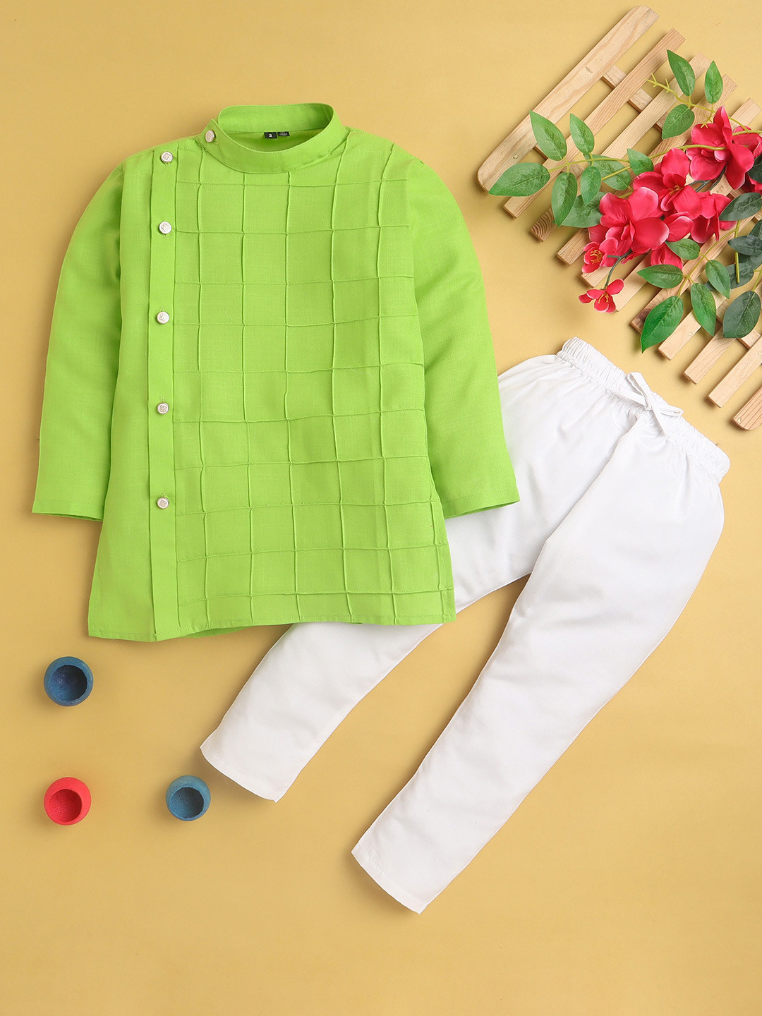 

Jeetethnics Boys Band Collar Regular Kurta With Pyjamas, Green
